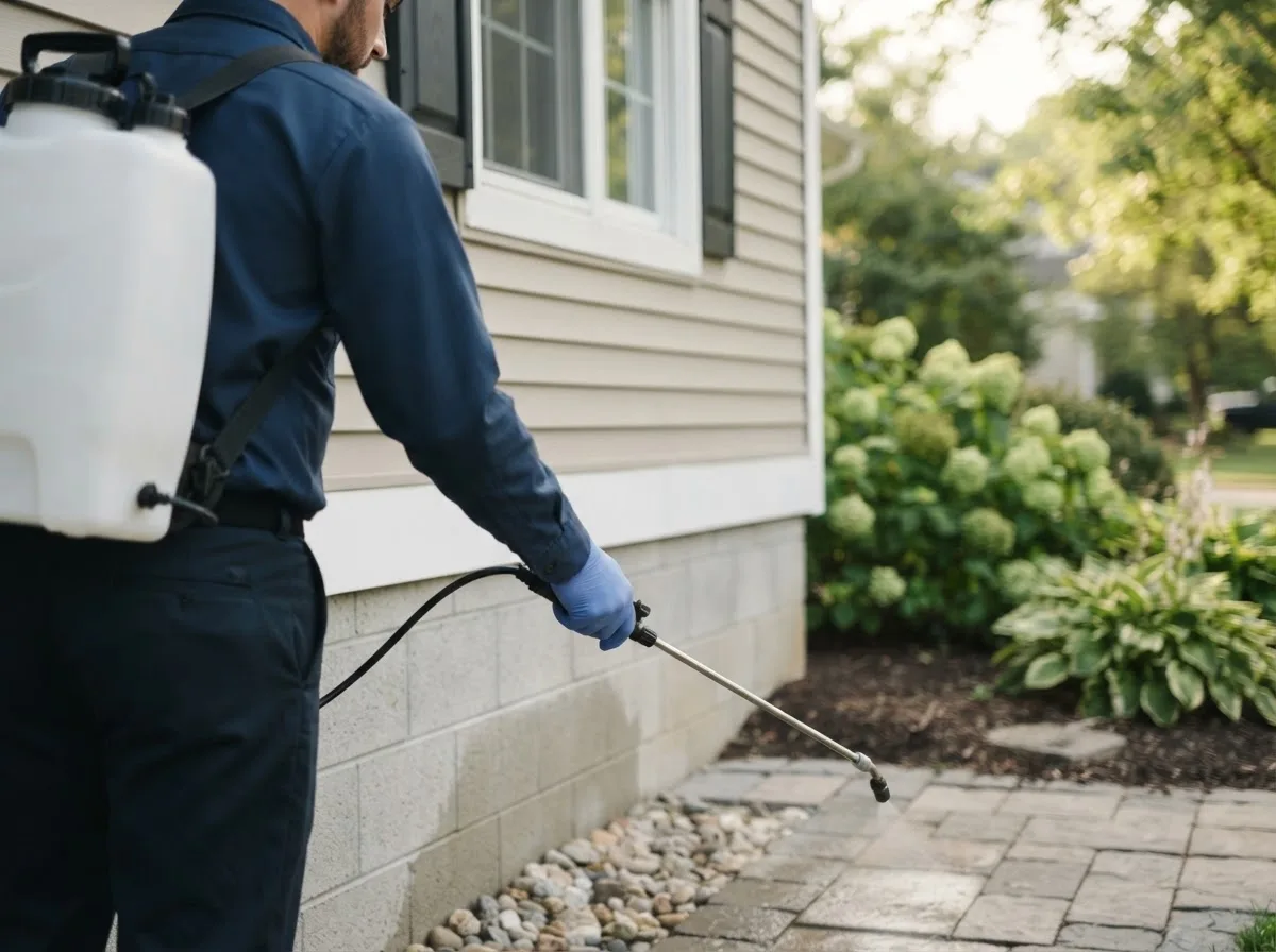 Pest control technician inspecting a home in Bloomville, NY